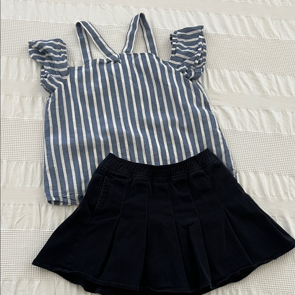 Abercrombie kids Striped Blue and White Top with Black Skirt Set